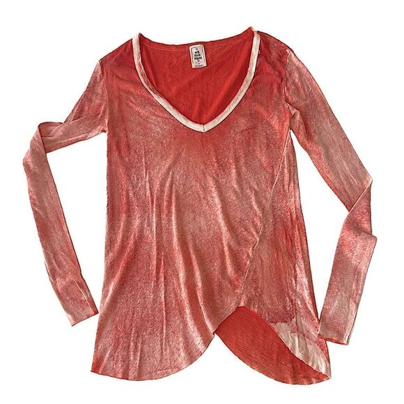 Free People We the Free Long Sleeve Peachy Salmon Color Tunic Tee NWOT Small - Picture 7 of 13